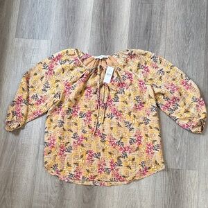 LOFT Floral Blouse in Yellow and Pink